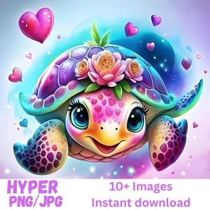 Cute Sea Turtle Clipart | 10+ PNG JPG Transparent Background | Ocean Animal Digital Download | Baby Turtle Art for Sublimation & Crafts