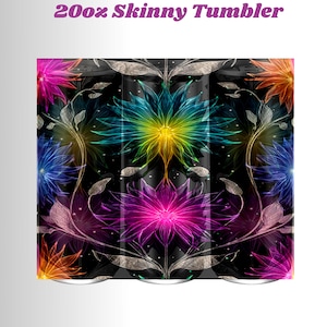 Glow Baby Neon Floral Tumbler Wrap & Mug Design | 20oz Skinny Tumbler PNG | Instant Digital Download | Rainbow Glow Sublimation PNG