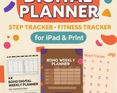 Boho Digital Planner 2025: Fitness & Step Tracker (PDF)