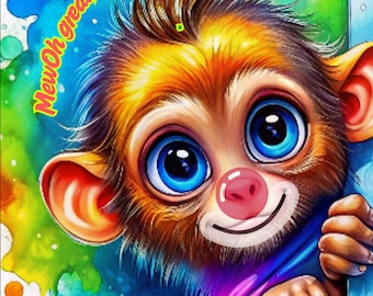 Watercolor Baby Monkey Clipart PNG: Funny Cartoon Animal (Instant Download)