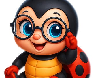 Kawaii Ladybug Clipart Set: Big Eyes Cartoon Bug PNG (Digital Download