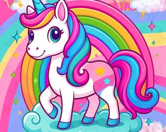 Rainbow Unicorn Clipart: Kawaii Pastel Cartoon (PNG SVG PDF)