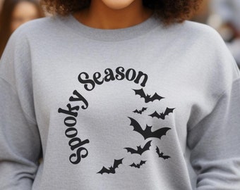 Spooky Season Bat Sweatshirt, Cute Halloween Party Sweater