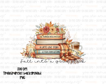 Fall Books & Coffee PNG: Cozy Autumn Clipart (Digital Download)