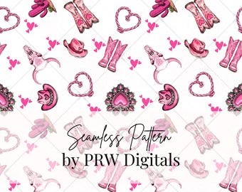 Pink Cowgirl Valentines Day Seamless Design, Digital Download, Valentine's Art, Western Pattern, Craft Supply