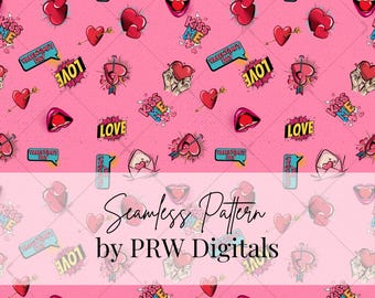 Pop Art Valentine's Day Seamless Pattern: Retro Love Icons (Digital Download)