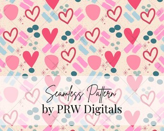Retro Valentine's Day Seamless Pattern: Hearts & Abstract (Digital File)