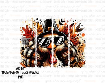 Cool Turkey PNG, Retro Thanksgiving Sublimation Design, Paintstroke Turkey Clipart, Fall Humor PNG