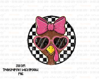 Pink Bow Turkey PNG: Retro Thanksgiving Clipart (Digital Download)