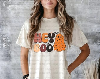 Retro Hey Boo Ghost PNG: Spooky Season Sublimation (Digital Download)