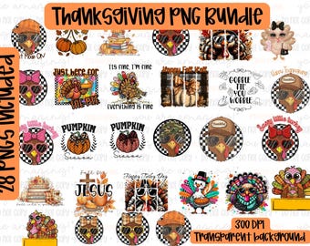 Retro Thanksgiving PNG Bundle: Turkey, Pumpkin, Pie Designs (Digital Download)