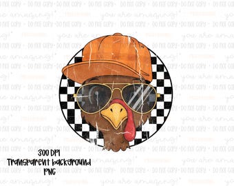 Cool Turkey PNG, Boy Thanksgiving Design, Retro Fall Sublimation Clipart for Boys, Trucker Hat Turkey PNG