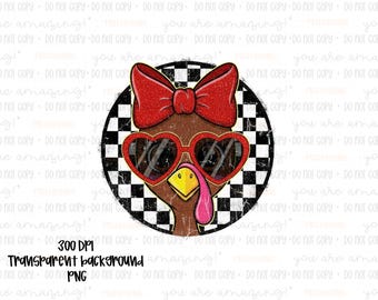 Retro Turkey PNG: Girly Thanksgiving Clipart, Heart Glasses (Digital Download)