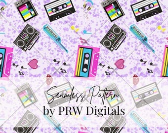 Retro 80s 90s Pixel Art Seamless Pattern | Digital Download | Kawaii Arcade Game Fabric Design | Y2K Aesthetic Sublimation Background