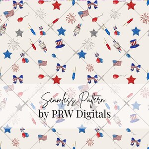 Patriottisch 4 juli naadloos patroon | Digitaal papier voor de Amerikaanse onafhankelijkheidsdag | Rood wit blauw vuurwerk achtergrond | Direct downloaden