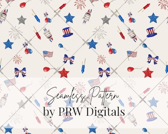 Patriotic 4th of July Seamless Pattern | USA Independence Day Digital Paper | Red White Blue Fireworks Background | Instant Download
