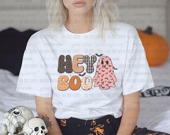 Retro Hey Boo Ghost PNG: Halloween Sublimation Design (Digital Download)