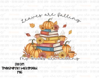 Fall Reading PNG: Watercolor Pumpkins, Books, Coffee (Digital Download)