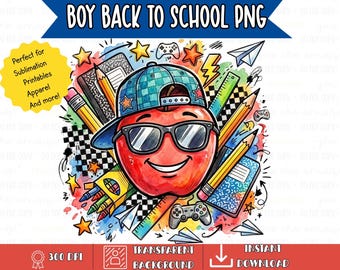 Boy Back to School PNG | Gamer School PNG | First Day of School Sublimation | Student Shirt Design | Apple PNG | Instant Download