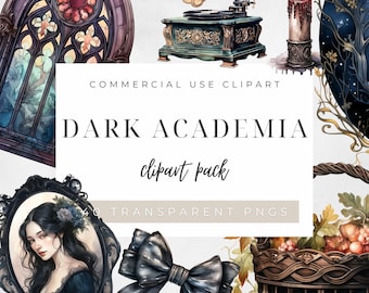 Dark Academia Clip Art Bundle: 40 Gothic Vintage PNG Illustrations