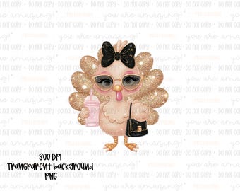 Glitter Turkey PNG: design per sublimazione femminile del Ringraziamento (download digitale)