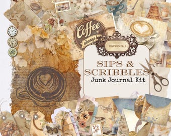 Coffee-Stained Junk Journal Kit: Vintage Ephemera (Digital Download)