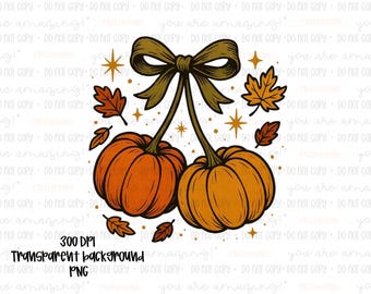 Fall Pumpkin Cherries PNG - Thanksgiving Sublimation Design