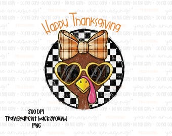 Retro Thanksgiving Turkey PNG: Plaid Bow Clipart (Digital Download)