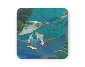 Onderzetter van kurk, handgemaakte collage-onderzetter vissen, dierenriem onderzetter, astrologische tafelonderzetter, horoscoopcadeau, gepersonaliseerde onderzetter,