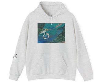Vissen sterrenbeeld hoodie sweatshirt, handgemaakte collage, symbool mouw, astrologie teken tekst, cadeau voor vissen, trui met dierenriemprint, astrologie