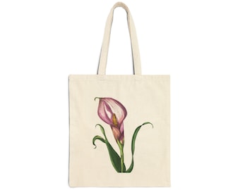 Pink Calla Lily Canvas Tote Bag | Floral Botanical Illustration