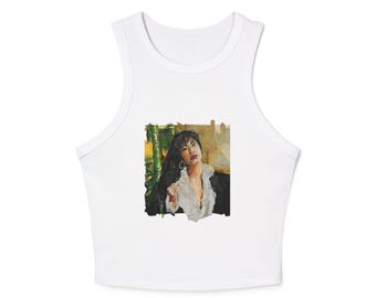 Selena handgemaakte collage damestanktop, tijdschriftstukken kunst, racertank, ribtanktop, grafisch T-shirt, zomertop