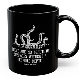 Friedrich Nietzsche Mug, Beautiful Surfaces, Terrible Depth, Philosophy Quote Mug, Gift for Philosopher, Gift for Philosophy Student