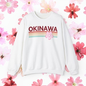 Okinawa Sweatshirt for Women & Men - Retro Japan Sweatshirt, Sakura Cherry Blossom, Unisex, Long Sleeve Shirt, Japanese Street Wear