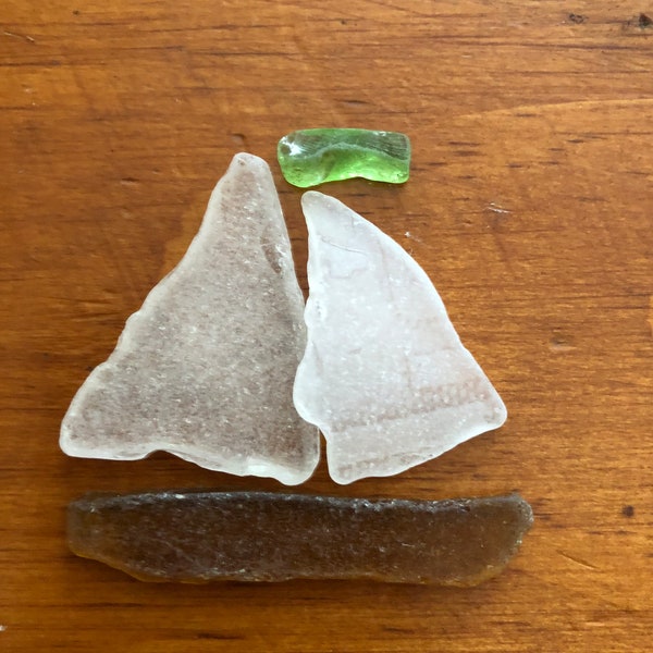 DiY- Sailboat Kit, pieces Authentic Sea Glass Gems from Bay of Fundy - Hand Picked Sea Glass; 3-4 Gems per Kit - mixed colours, in gift bag