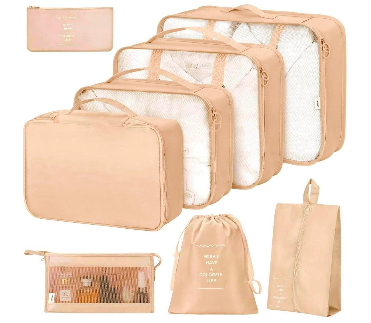 8-Pieces Beige Color Organizer Set Luggage Suitcase Storage Bags Packing Travel Cubes Luggage Organizer custom luggage