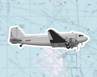 Vintage DC3 Classic Plane Decal in Elegant Grey - Timeless Aircraft Vinyl Sticker