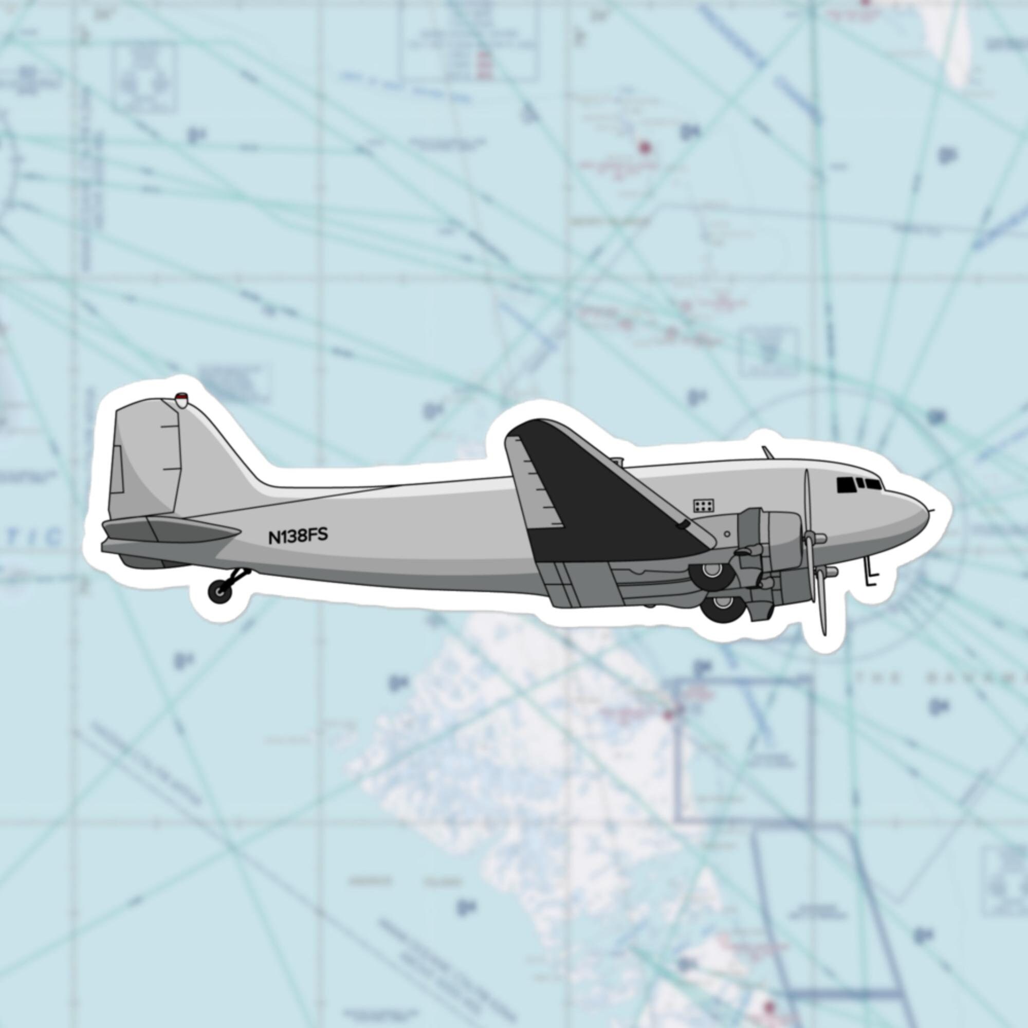 Aircraft Sticker Vintage DC3 Classic Plane Decal in Elegant Grey Timeless Aircraft Vinyl ...