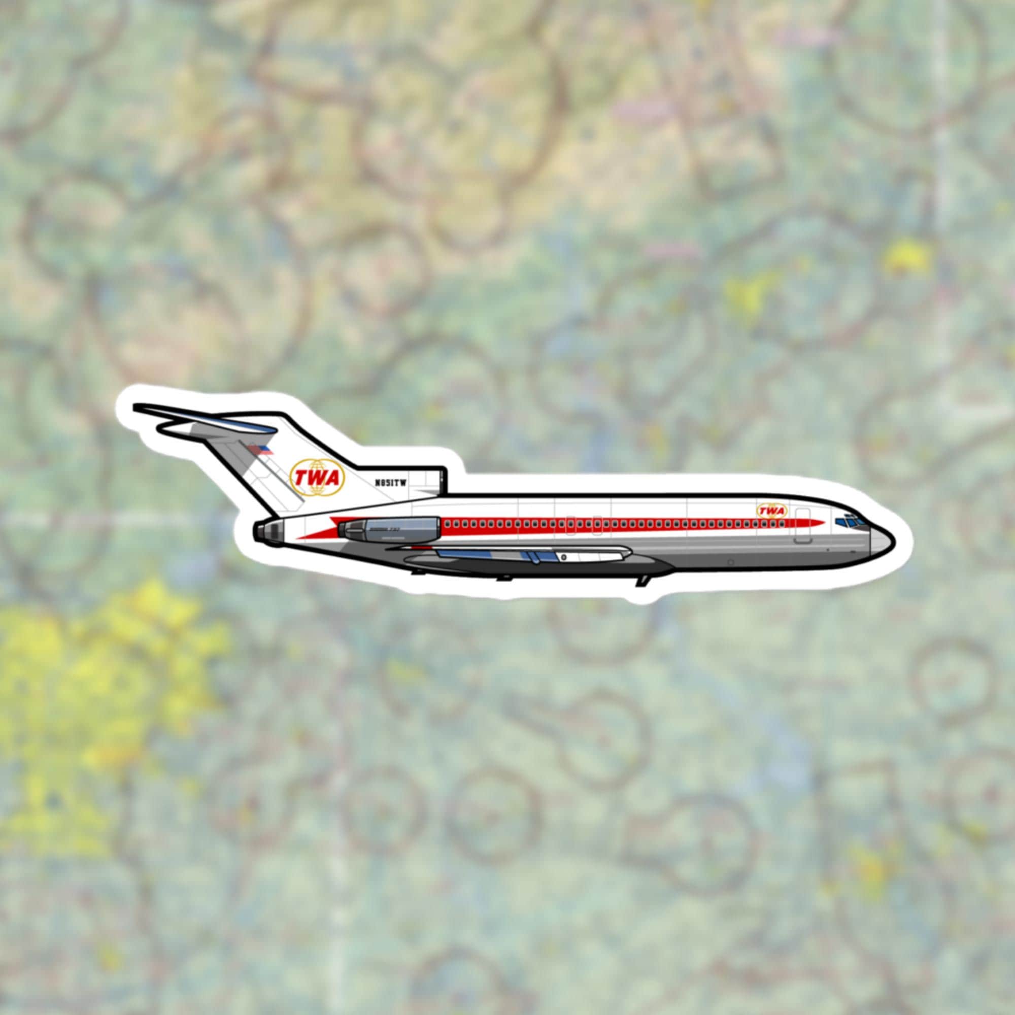 TWA 727 Sticker – Vintage Airline Decal, Retro Jetliner Vinyl Sticker ...