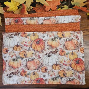 Pumpkin patch print fabric reversible placemat: handmade autumn table decor