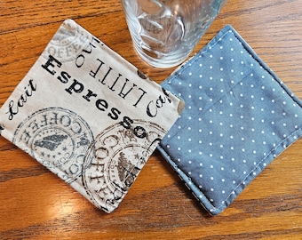 Reversible Coffee Print Fabric Coaster: Cafe Decor
