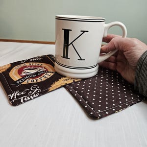 Reversible Vintage Espresso Coffee Theme Cloth Coaster: Washable Cotton Cafe Decor fabric