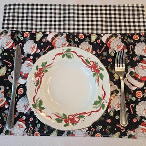 Santa print placemat, Christmas print table placemat, holiday cloth placemat, Santa table mat, Christmas placemat, Santa fabric placemat