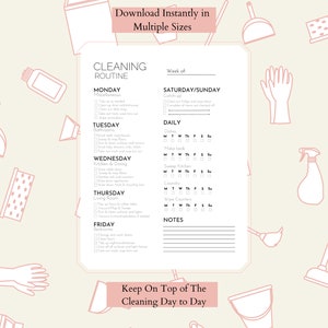 Minimalist Cleaning List Weekly Chore Checklist for Structured Cleaning Routine ADHD Tidying Up PDF Weekdays Digital Download Planning