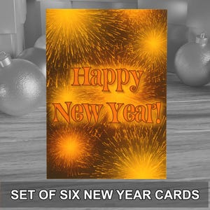 Confezione da 6 biglietti di auguri di Capodanno in stile retrò moderno, ideali per le festività. Forniti con buste kraft. Design originale.