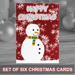 Confezione da 6 biglietti di Natale in stile retrò moderno, ideali per le festività. Forniti con buste kraft. Design originale.
