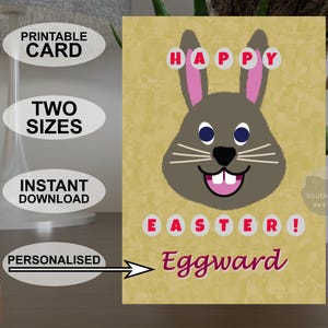 Personalisierte druckbare A5 und 5 x 7 Frohe Ostern Karte, bunte Grußkarte im Pop Art Stil, original Osterhase individueller digitaler Download