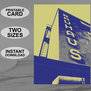 Cartão Bauhaus imprimível. Design gráfico em dois tons. Adequado para todas as ocasiões. Baixar digitais. Design original.