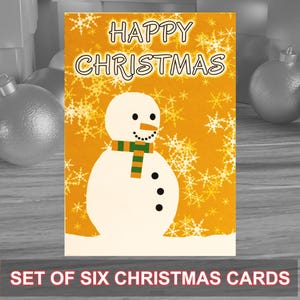 Confezione da 6 biglietti di Natale in stile retrò moderno, ideali per le festività. Forniti con buste kraft. Design originale.