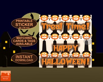 Pegatinas de Feliz Halloween: Calcomanías espeluznantes para bolsas de dulces (Descarga digital)